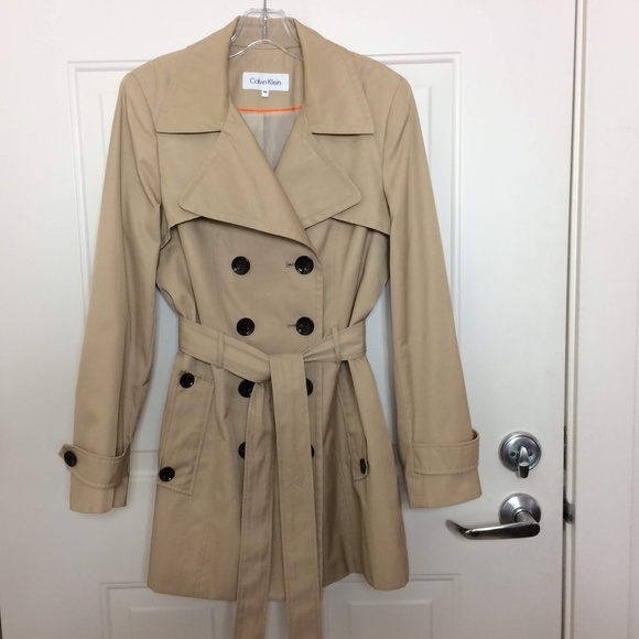 Calvin Klein Jackets & Blazers - Calvin Klein Tan Belted Double Breasted Trenchcoat